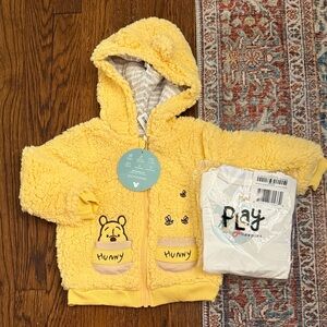 Little Sleepies Pooh Sherpa hoodie and white body suit
